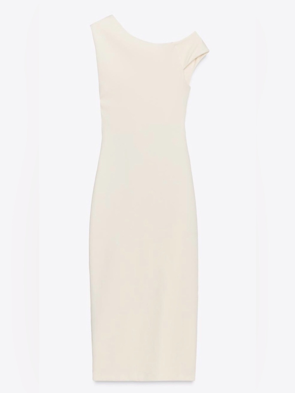 Zara One-Shoulder Cream Midi Bodycon Dress - Picture 5 of 10